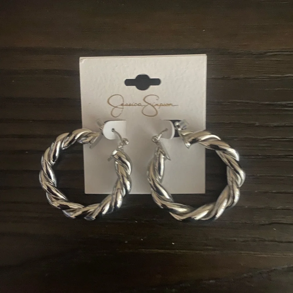 NEW Jessica Simpson silver twisted earrings